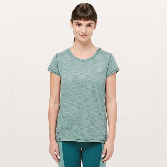 Lululemon Another Mile Short Sleeve Heathered Green Smoke size 4 - Picture 6 of 8